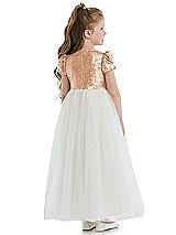 Rear View Thumbnail - Copper Rose Puff Sleeve Sequin and Tulle Flower Girl Dress