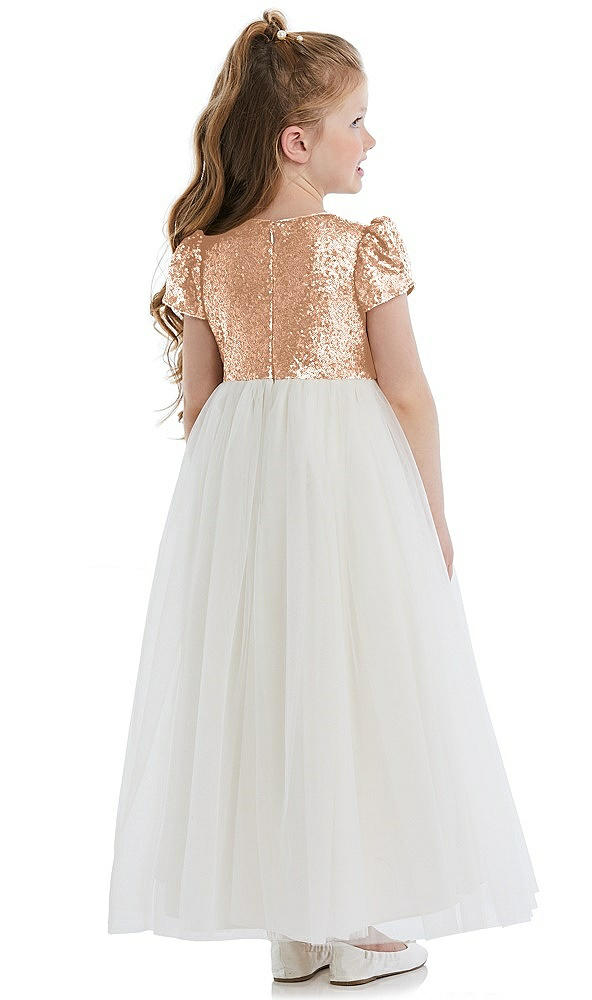 Back View - Copper Rose Puff Sleeve Sequin and Tulle Flower Girl Dress