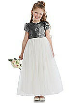 Front View Thumbnail - Stardust Puff Sleeve Sequin and Tulle Flower Girl Dress