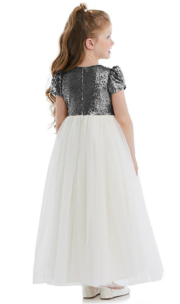 Back View - Stardust Puff Sleeve Sequin and Tulle Flower Girl Dress