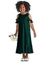 Alt View 1 Thumbnail - Evergreen Ruffled Cold Shoulder Flower Girl Dress