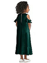 Rear View Thumbnail - Evergreen Ruffled Cold Shoulder Flower Girl Dress