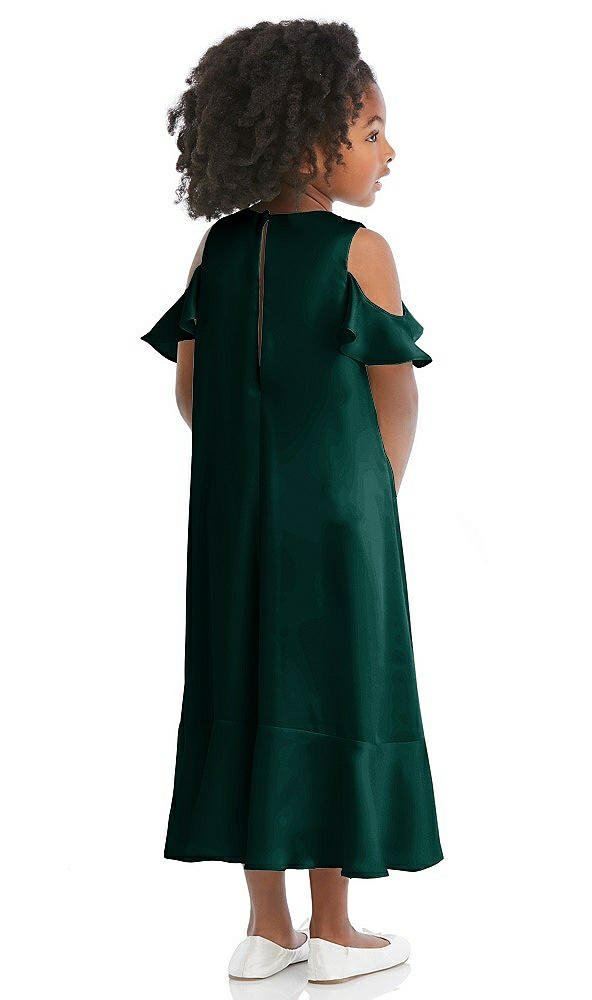Back View - Evergreen Ruffled Cold Shoulder Flower Girl Dress