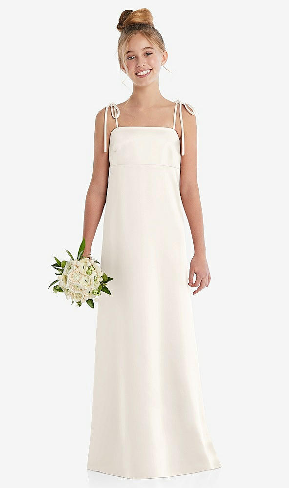 Front View - Ivory Tie Shoulder Empire Waist Junior Bridesmaid Dress