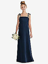 Front View Thumbnail - Midnight Navy Tie Shoulder Empire Waist Junior Bridesmaid Dress