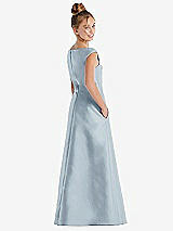 Rear View Thumbnail - Mist Off-the-Shoulder Draped Wrap Satin Junior Bridesmaid Dress