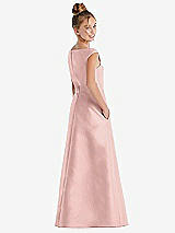 Rear View Thumbnail - Rose - PANTONE Rose Quartz Off-the-Shoulder Draped Wrap Satin Junior Bridesmaid Dress