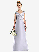 Front View Thumbnail - Silver Dove Off-the-Shoulder Draped Wrap Satin Junior Bridesmaid Dress