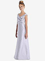 Side View Thumbnail - Silver Dove Off-the-Shoulder Draped Wrap Satin Junior Bridesmaid Dress