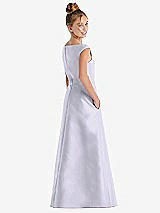 Rear View Thumbnail - Silver Dove Off-the-Shoulder Draped Wrap Satin Junior Bridesmaid Dress