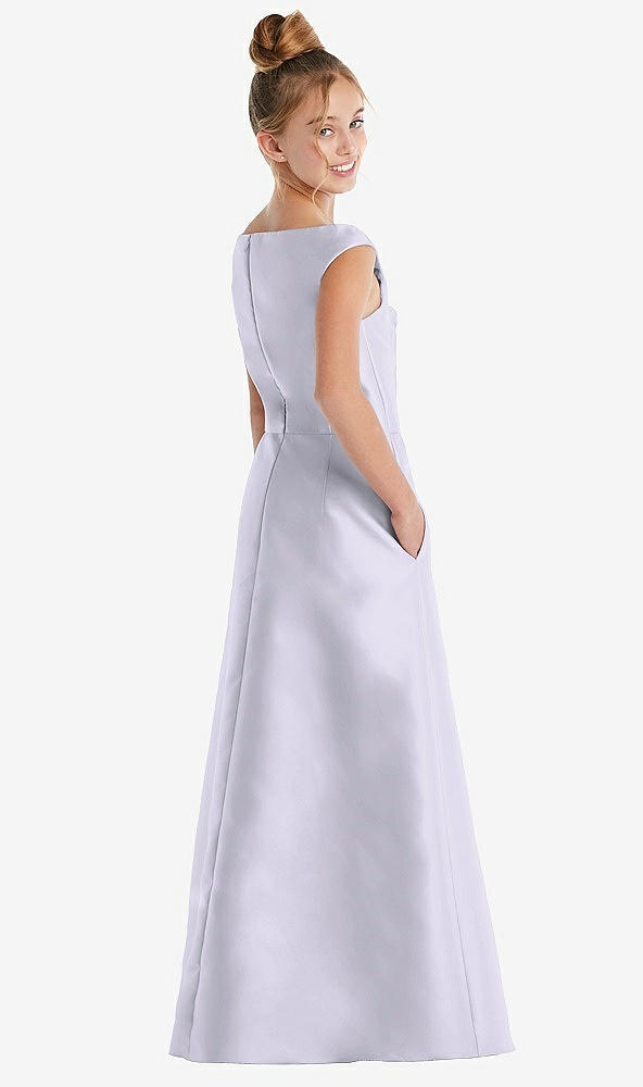 Back View - Silver Dove Off-the-Shoulder Draped Wrap Satin Junior Bridesmaid Dress