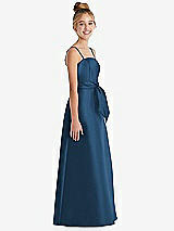 Side View Thumbnail - Dusk Blue Spaghetti Strap Satin Junior Bridesmaid Dress with Mini Sash