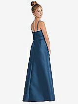Rear View Thumbnail - Dusk Blue Spaghetti Strap Satin Junior Bridesmaid Dress with Mini Sash