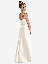 Rear View Thumbnail - Ivory Spaghetti Strap Satin Junior Bridesmaid Dress with Mini Sash