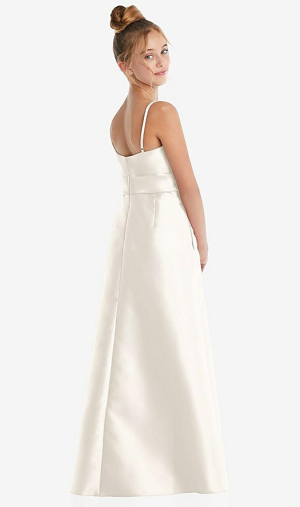 Back View - Ivory Spaghetti Strap Satin Junior Bridesmaid Dress with Mini Sash
