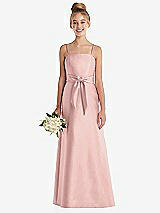 Front View Thumbnail - Rose - PANTONE Rose Quartz Spaghetti Strap Satin Junior Bridesmaid Dress with Mini Sash