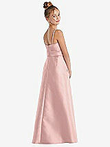 Rear View Thumbnail - Rose - PANTONE Rose Quartz Spaghetti Strap Satin Junior Bridesmaid Dress with Mini Sash