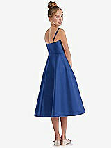 Rear View Thumbnail - Classic Blue Adjustable Spaghetti Strap Satin Midi Junior Bridesmaid Dress