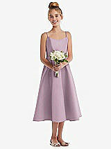 Front View Thumbnail - Suede Rose Adjustable Spaghetti Strap Satin Midi Junior Bridesmaid Dress
