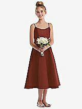 Front View Thumbnail - Auburn Moon Adjustable Spaghetti Strap Satin Midi Junior Bridesmaid Dress