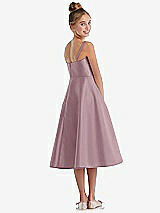 Rear View Thumbnail - Dusty Rose Adjustable Spaghetti Strap Satin Midi Junior Bridesmaid Dress