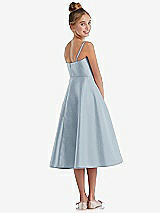 Rear View Thumbnail - Mist Adjustable Spaghetti Strap Satin Midi Junior Bridesmaid Dress