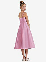 Rear View Thumbnail - Powder Pink Adjustable Spaghetti Strap Satin Midi Junior Bridesmaid Dress