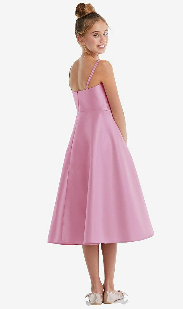 Back View - Powder Pink Adjustable Spaghetti Strap Satin Midi Junior Bridesmaid Dress