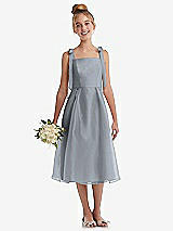 Front View Thumbnail - Platinum Tie Shoulder Pleated Full Skirt Junior Bridesmaid Dress