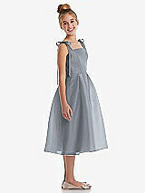Side View Thumbnail - Platinum Tie Shoulder Pleated Full Skirt Junior Bridesmaid Dress