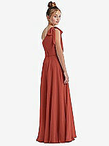 Rear View Thumbnail - Amber Sunset One-Shoulder Scarf Bow Chiffon Junior Bridesmaid Dress