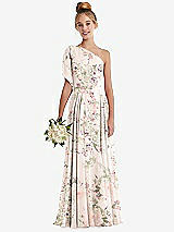 Front View Thumbnail - Blush Garden One-Shoulder Scarf Bow Chiffon Junior Bridesmaid Dress