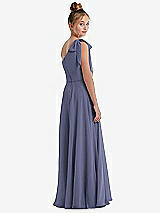 Rear View Thumbnail - French Blue One-Shoulder Scarf Bow Chiffon Junior Bridesmaid Dress