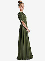Side View Thumbnail - Olive Green One-Shoulder Scarf Bow Chiffon Junior Bridesmaid Dress