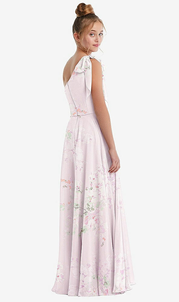 Back View - Watercolor Print One-Shoulder Scarf Bow Chiffon Junior Bridesmaid Dress