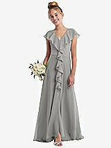 Front View Thumbnail - Chelsea Gray Cascading Ruffle Full Skirt Chiffon Junior Bridesmaid Dress