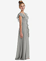 Side View Thumbnail - Chelsea Gray Cascading Ruffle Full Skirt Chiffon Junior Bridesmaid Dress
