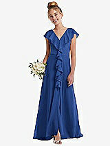 Front View Thumbnail - Classic Blue Cascading Ruffle Full Skirt Chiffon Junior Bridesmaid Dress