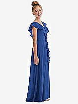Side View Thumbnail - Classic Blue Cascading Ruffle Full Skirt Chiffon Junior Bridesmaid Dress