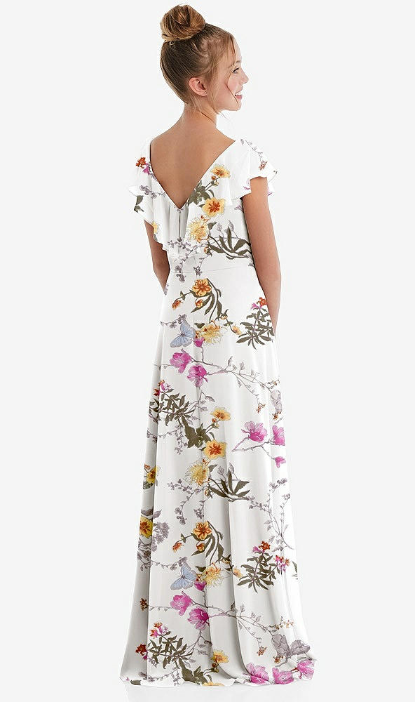 Back View - Butterfly Botanica Ivory Cascading Ruffle Full Skirt Chiffon Junior Bridesmaid Dress