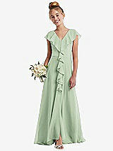 Front View Thumbnail - Celadon Cascading Ruffle Full Skirt Chiffon Junior Bridesmaid Dress