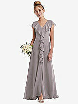 Front View Thumbnail - Cashmere Gray Cascading Ruffle Full Skirt Chiffon Junior Bridesmaid Dress
