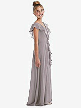 Side View Thumbnail - Cashmere Gray Cascading Ruffle Full Skirt Chiffon Junior Bridesmaid Dress