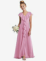 Front View Thumbnail - Powder Pink Cascading Ruffle Full Skirt Chiffon Junior Bridesmaid Dress