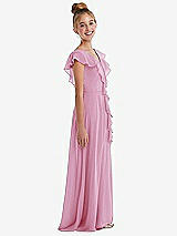 Side View Thumbnail - Powder Pink Cascading Ruffle Full Skirt Chiffon Junior Bridesmaid Dress