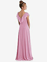 Rear View Thumbnail - Powder Pink Cascading Ruffle Full Skirt Chiffon Junior Bridesmaid Dress
