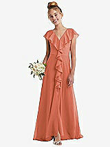 Front View Thumbnail - Terracotta Copper Cascading Ruffle Full Skirt Chiffon Junior Bridesmaid Dress