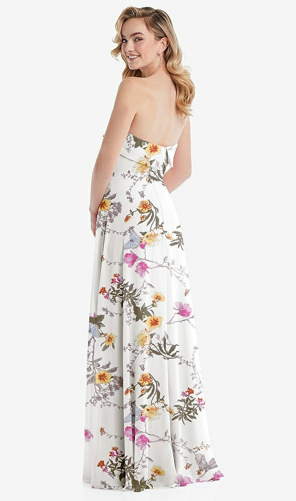 Back View - Butterfly Botanica Ivory Cuffed Strapless Maxi Dress with Front Slit
