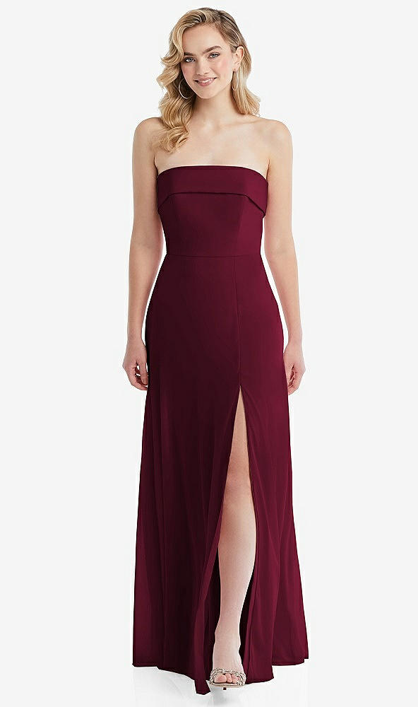 Front View - Cabernet Cuffed Strapless Maxi Dress with Front Slit
