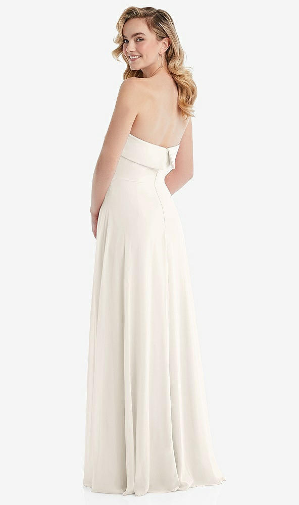 Back View - Ivory Cuffed Strapless Maxi Dress with Front Slit